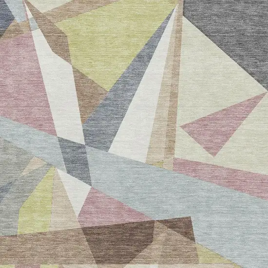 Khaki Gray And Mauve Geometric Washable Area Rug With UV Protection Photo 2