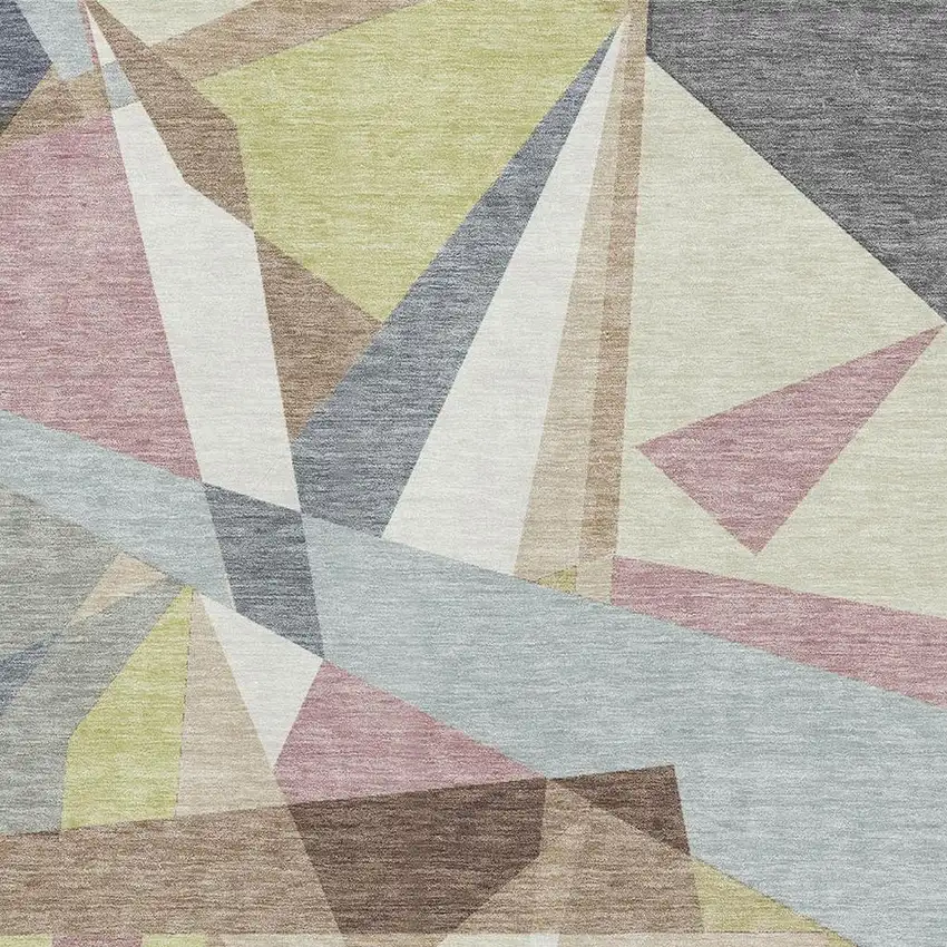 Khaki Gray And Mauve Geometric Washable Area Rug With UV Protection Photo 2