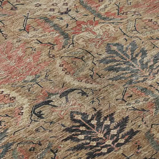 Khaki Gray And Salmon Damask Washable Area Rug With UV Protection Photo 8