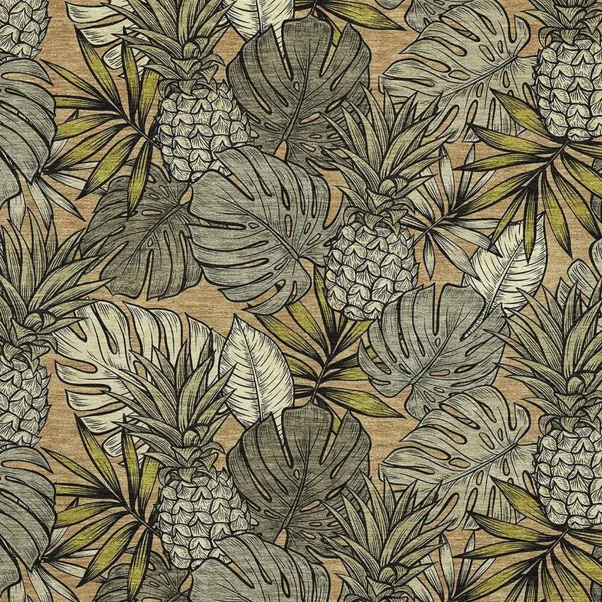 Khaki Gray And Yellow Geometric Washable Area Rug With UV Protection Photo 4