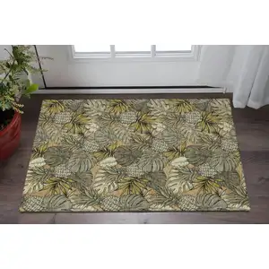 Photo of Khaki Gray And Yellow Geometric Washable Area Rug With UV Protection