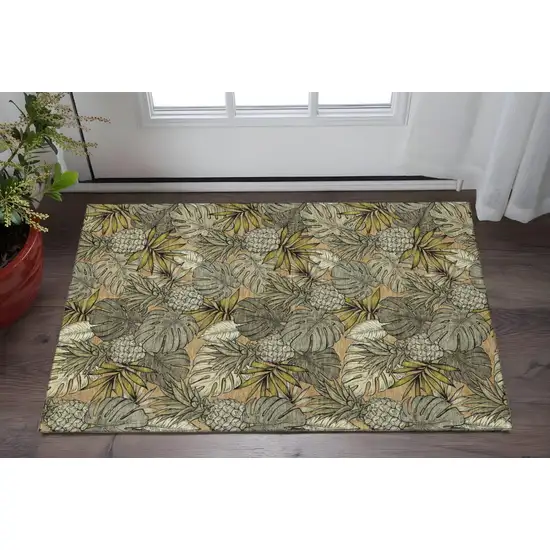 Khaki Gray And Yellow Geometric Washable Area Rug With UV Protection Photo 1