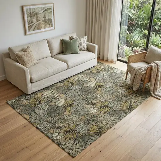 Khaki Gray And Yellow Geometric Washable Area Rug With UV Protection Photo 1