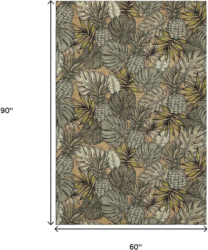 Khaki Gray And Yellow Geometric Washable Area Rug With UV Protection Photo 9