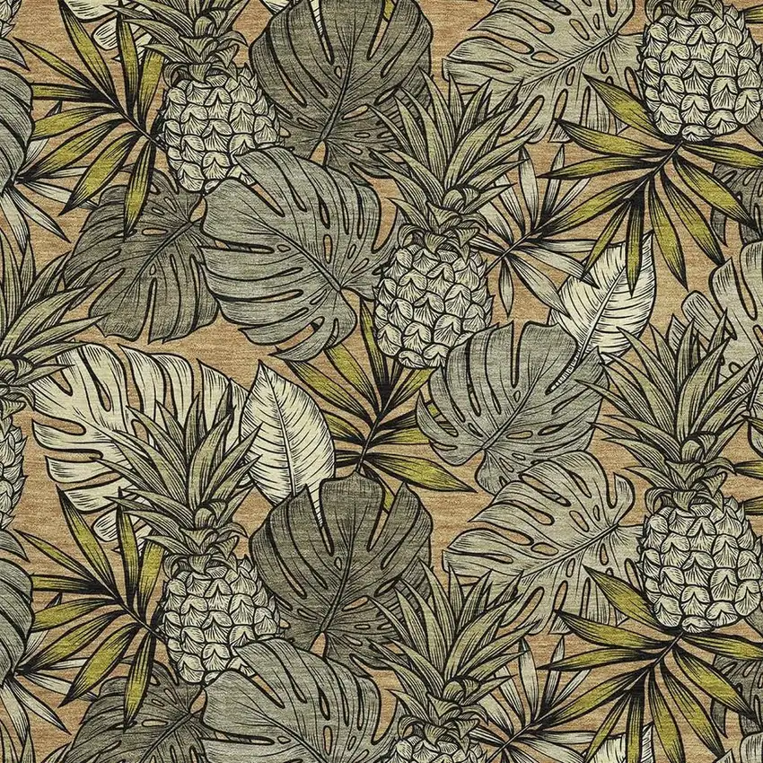Khaki Gray And Yellow Geometric Washable Area Rug With UV Protection Photo 3