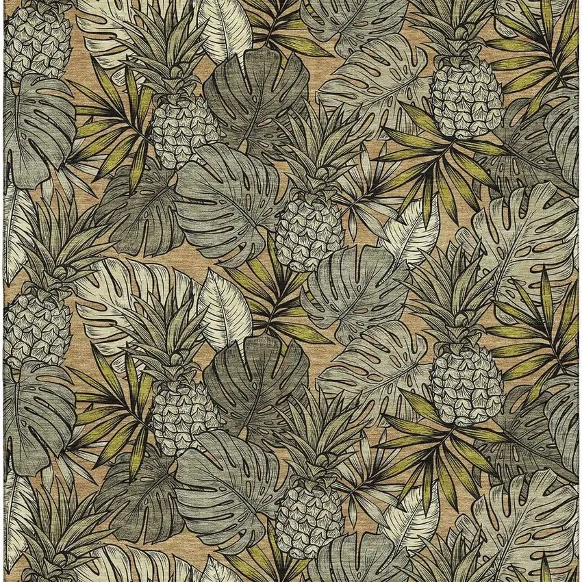 Khaki Gray And Yellow Geometric Washable Area Rug With UV Protection Photo 4
