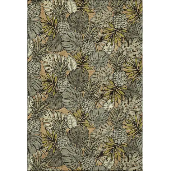 Khaki Gray And Yellow Geometric Washable Area Rug With UV Protection Photo 2