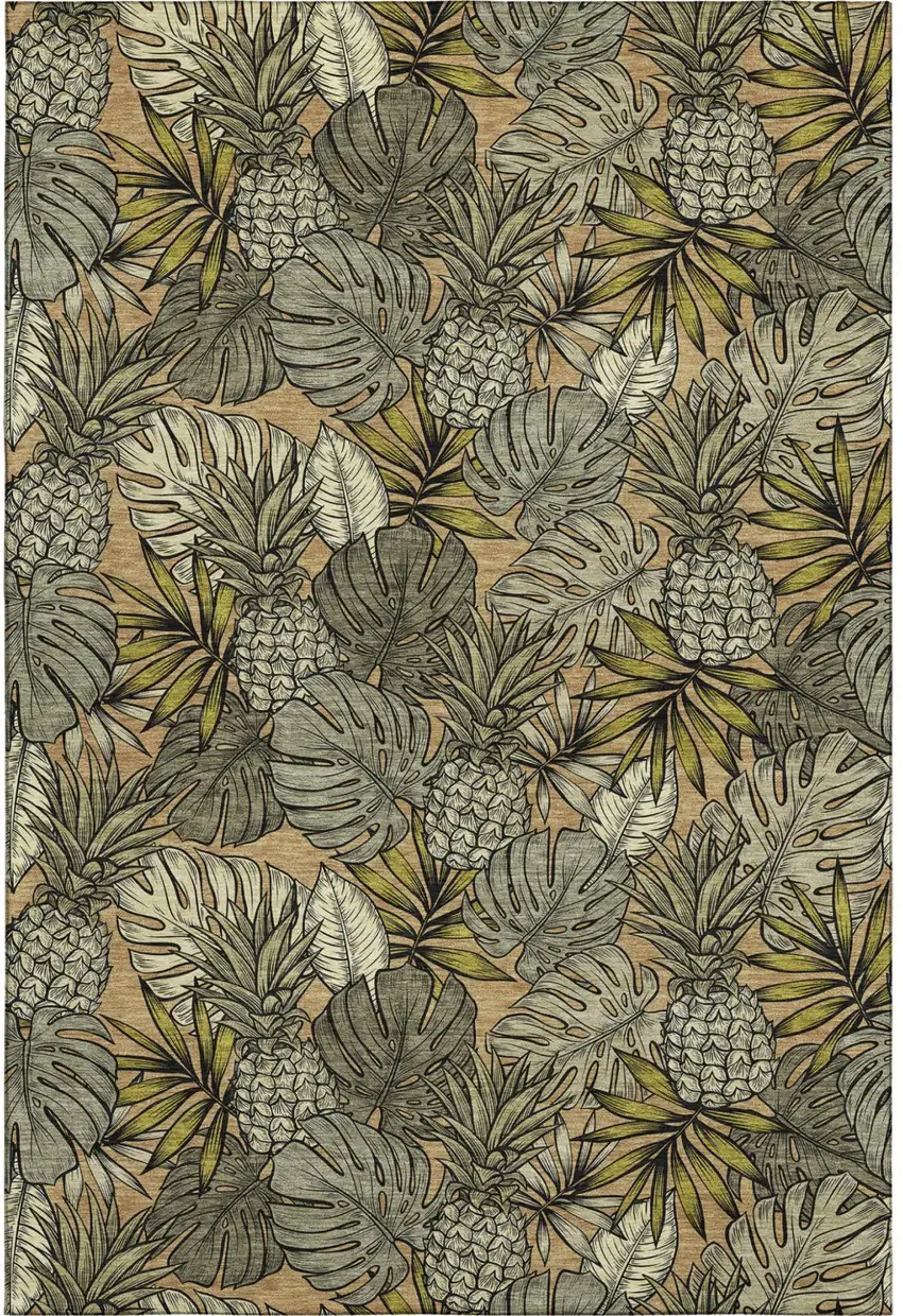 Khaki Gray And Yellow Geometric Washable Area Rug With UV Protection Photo 2
