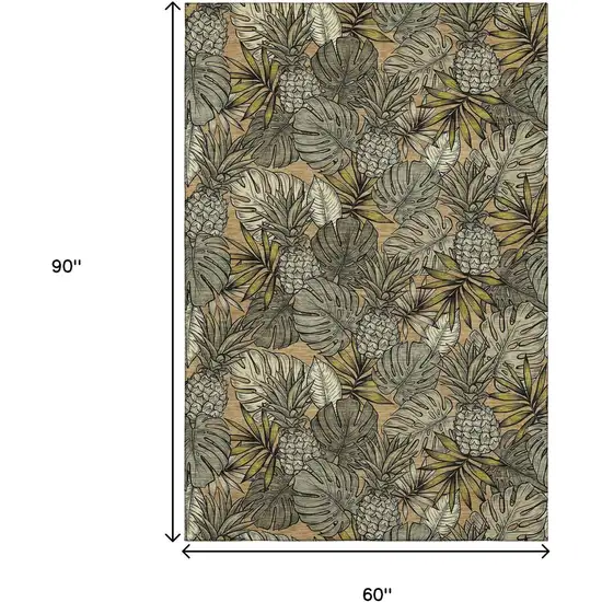 Khaki Gray And Yellow Geometric Washable Area Rug With UV Protection Photo 3