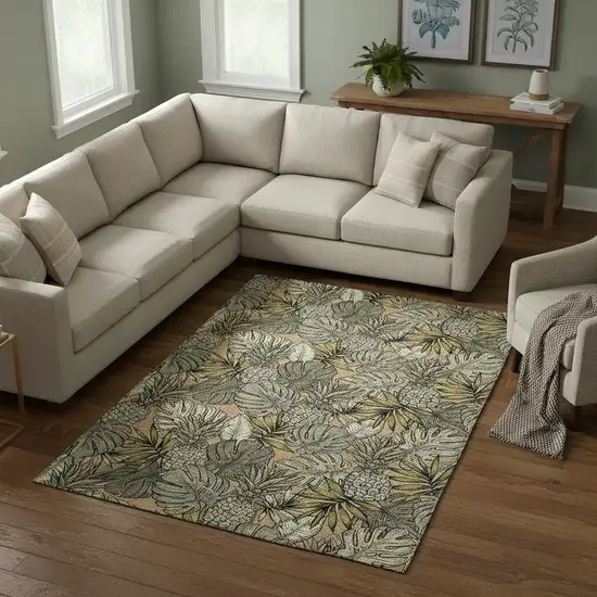 Khaki Gray And Yellow Geometric Washable Area Rug With UV Protection Photo 1