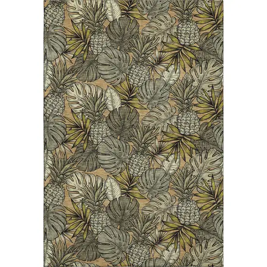 Khaki Gray And Yellow Geometric Washable Area Rug With UV Protection Photo 2