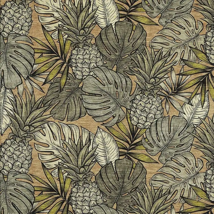 Khaki Gray And Yellow Geometric Washable Area Rug With UV Protection Photo 4