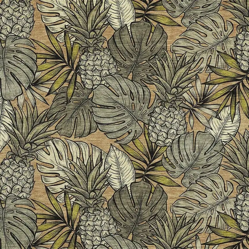 Khaki Gray And Yellow Geometric Washable Area Rug With UV Protection Photo 4