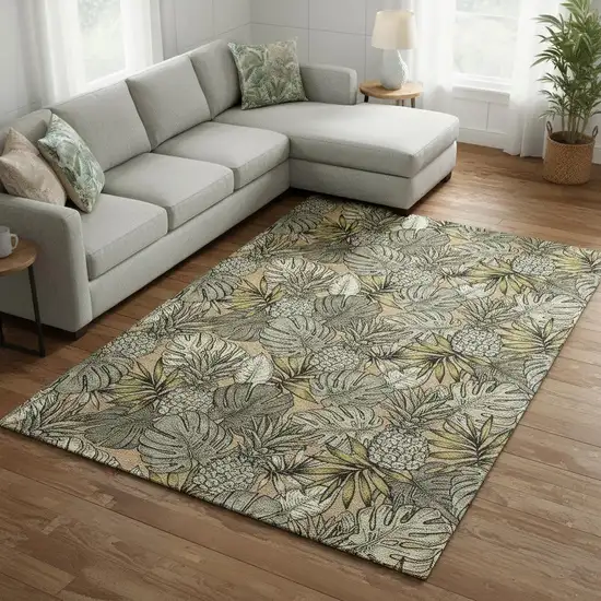 Khaki Gray And Yellow Geometric Washable Area Rug With UV Protection Photo 1