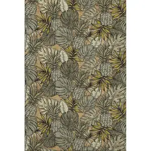 Photo of Khaki Gray And Yellow Geometric Washable Area Rug With UV Protection
