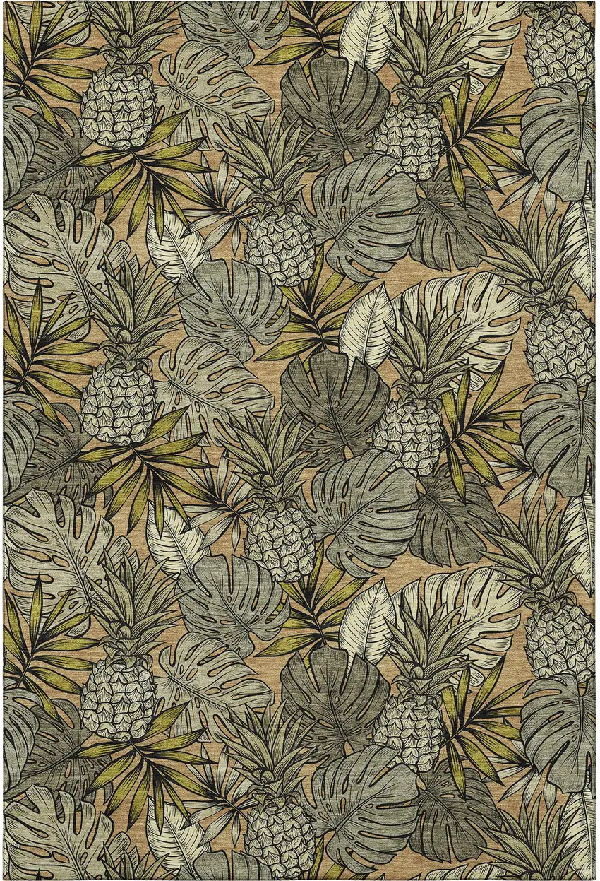 Khaki Gray And Yellow Geometric Washable Area Rug With UV Protection Photo 5