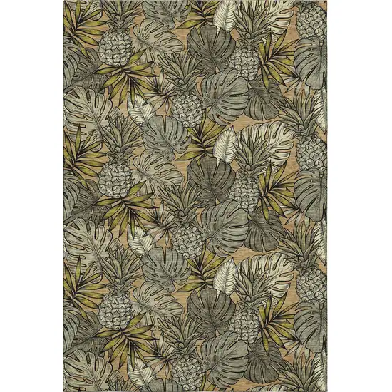 Khaki Gray And Yellow Geometric Washable Area Rug With UV Protection Photo 5