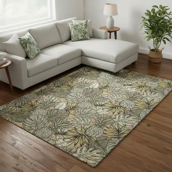 Khaki Gray And Yellow Geometric Washable Area Rug With UV Protection Photo 1