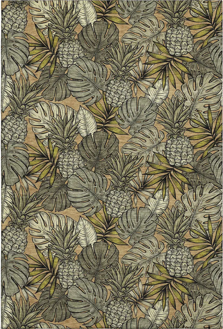 Khaki Gray And Yellow Geometric Washable Area Rug With UV Protection Photo 2