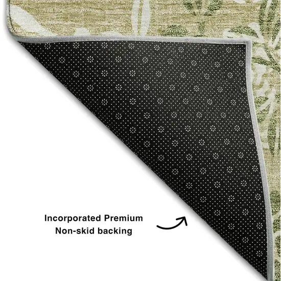 Khaki Green And Ivory Floral Washable Area Rug With UV Protection Photo 8