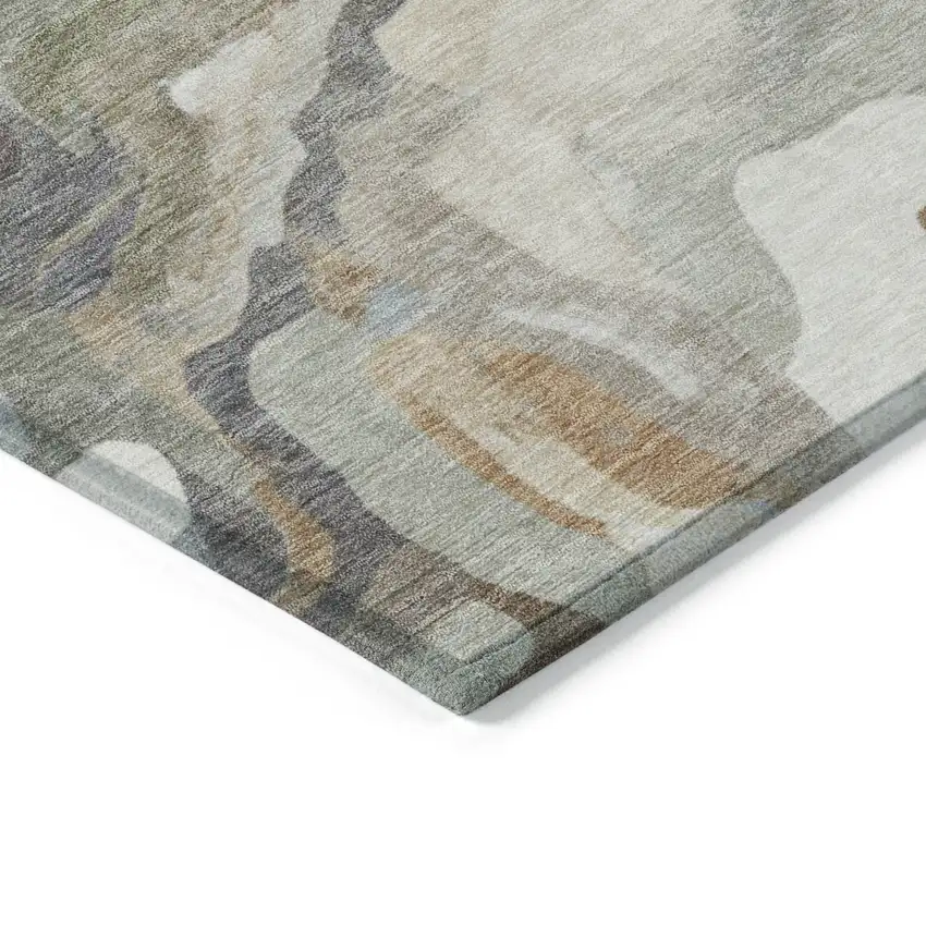 Khaki Ivory And Beige Abstract Washable Indoor Outdoor Area Rug Photo 3