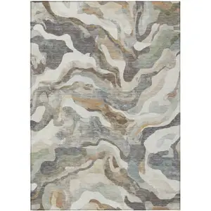 Photo of Khaki Ivory And Beige Abstract Washable Indoor Outdoor Area Rug