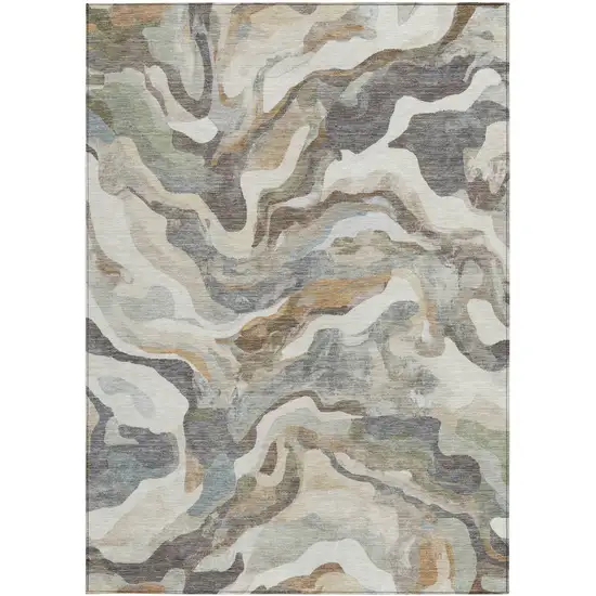 Khaki Ivory And Beige Abstract Washable Indoor Outdoor Area Rug Photo 3