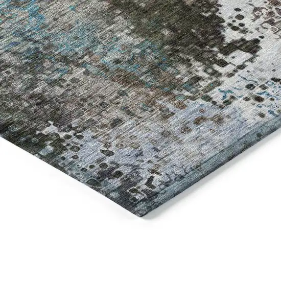 Khaki Ivory And Blue Abstract Washable Indoor Outdoor Area Rug Photo 5