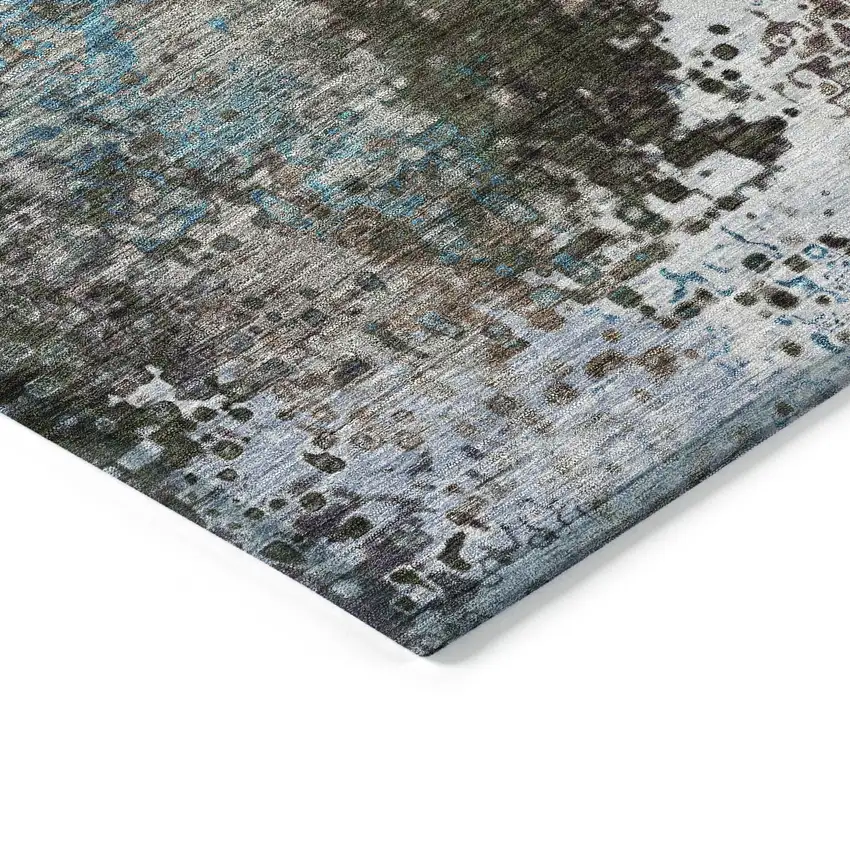 Khaki Ivory And Blue Abstract Washable Indoor Outdoor Area Rug Photo 5