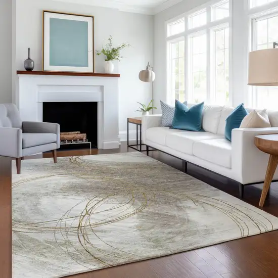 Khaki Ivory And Brown Abstract Washable Indoor Outdoor Area Rug Photo 5