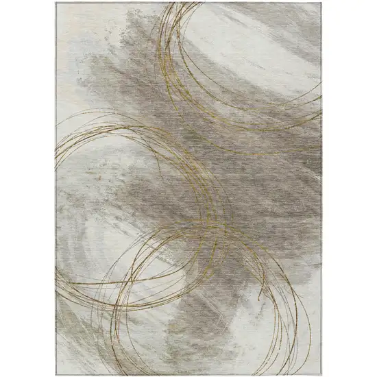 Khaki Ivory And Brown Abstract Washable Indoor Outdoor Area Rug Photo 8