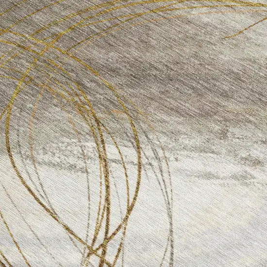 Khaki Ivory And Brown Abstract Washable Indoor Outdoor Area Rug Photo 2