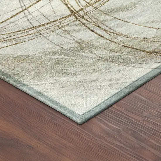 Khaki Ivory And Brown Abstract Washable Indoor Outdoor Area Rug Photo 5