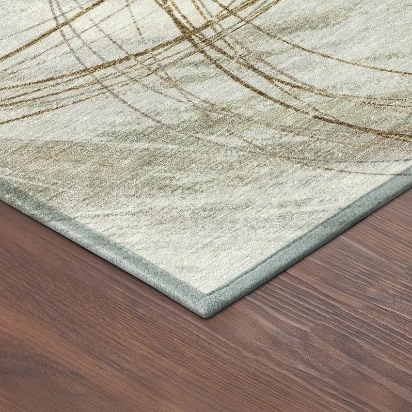 Khaki Ivory And Brown Abstract Washable Indoor Outdoor Area Rug Photo 5