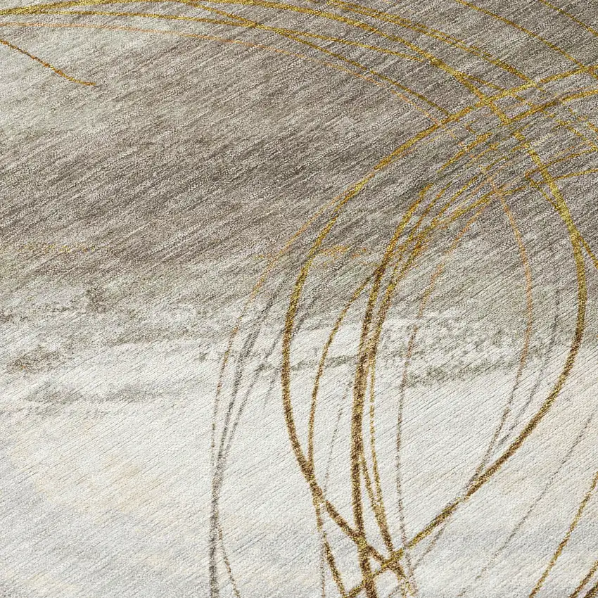 Khaki Ivory And Brown Abstract Washable Indoor Outdoor Area Rug Photo 1