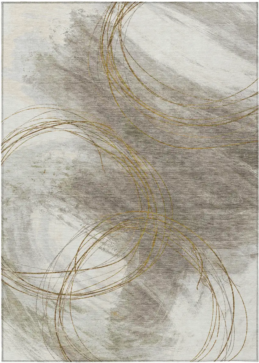 Khaki Ivory And Brown Abstract Washable Indoor Outdoor Area Rug Photo 8