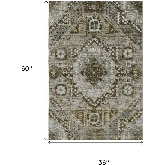 Khaki Ivory And Brown Diamond Washable Area Rug With UV Protection Photo 9
