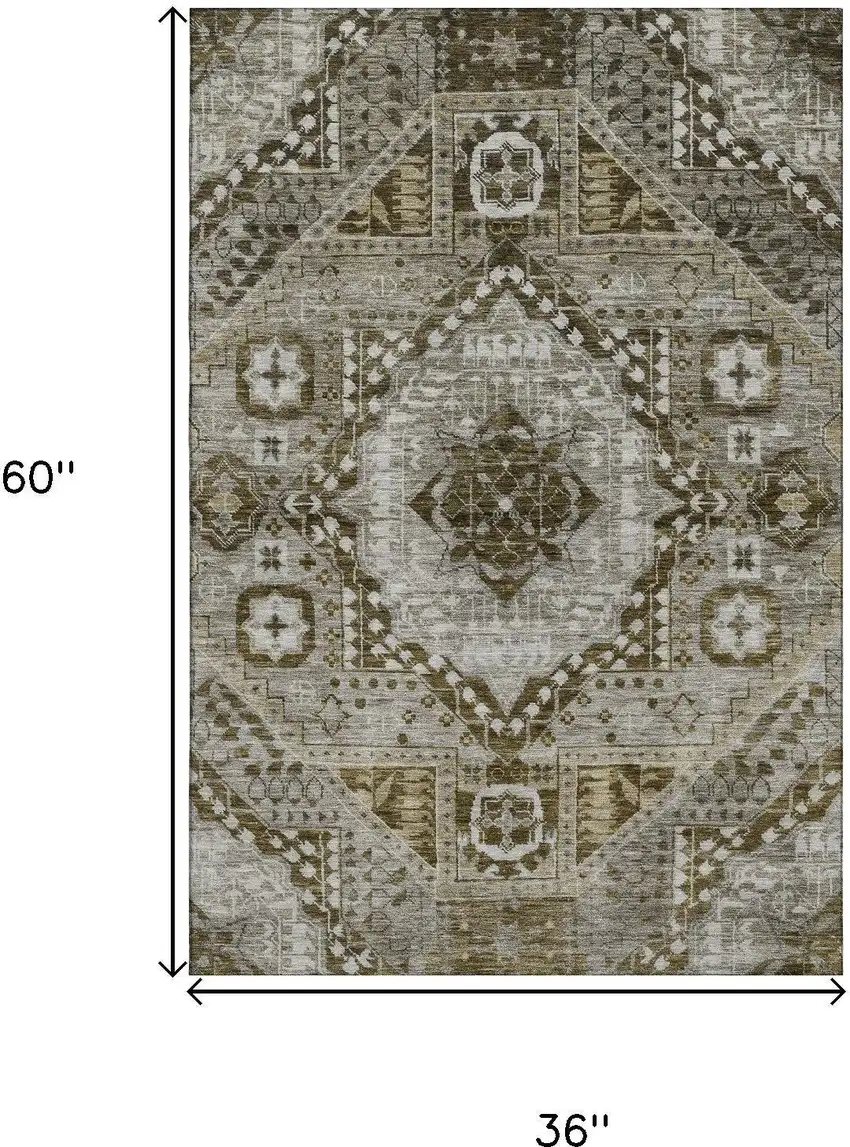 Khaki Ivory And Brown Diamond Washable Area Rug With UV Protection Photo 9