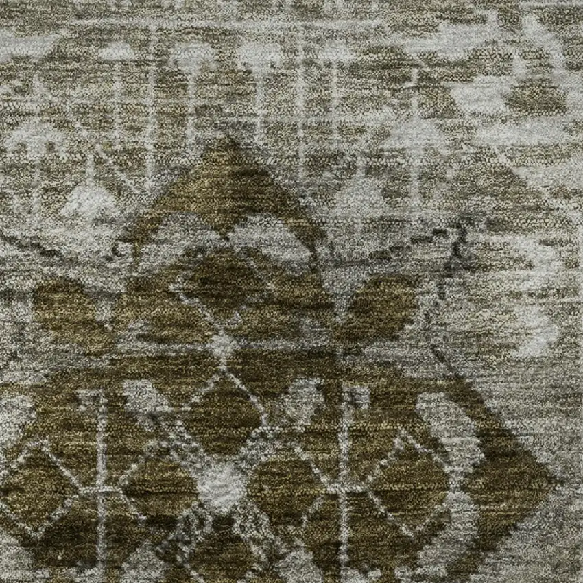 Khaki Ivory And Brown Diamond Washable Area Rug With UV Protection Photo 8