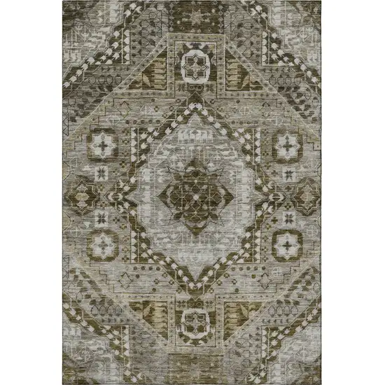 Khaki Ivory And Brown Diamond Washable Area Rug With UV Protection Photo 3