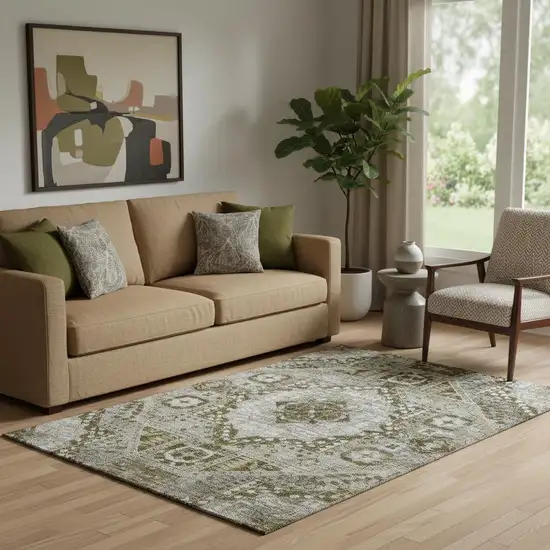 Khaki Ivory And Brown Diamond Washable Area Rug With UV Protection Photo 2