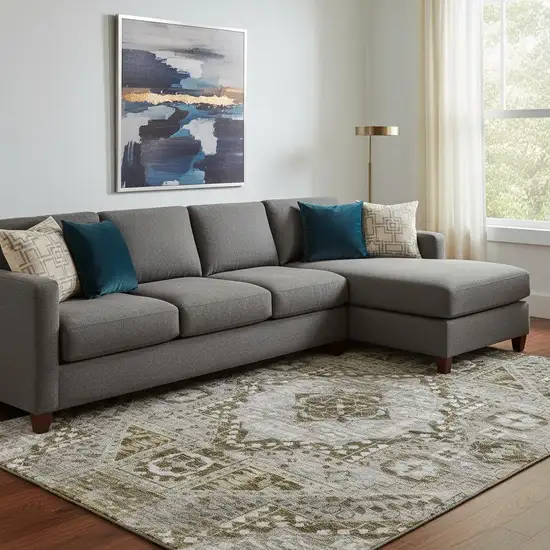 Khaki Ivory And Brown Diamond Washable Area Rug With UV Protection Photo 2