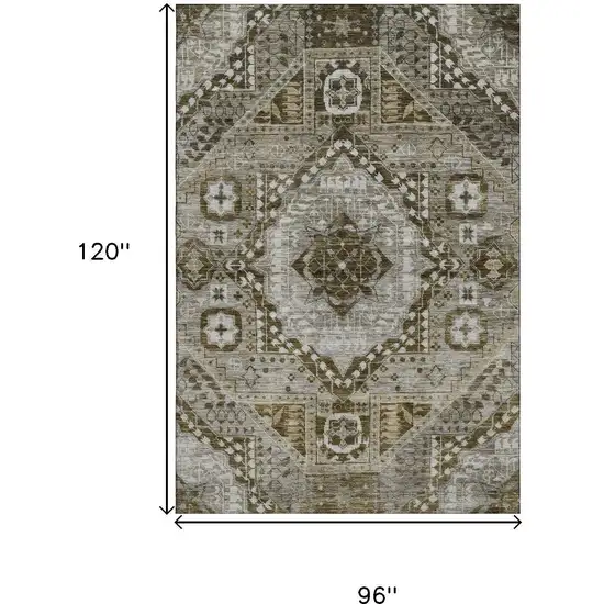 Khaki Ivory And Brown Diamond Washable Area Rug With UV Protection Photo 9