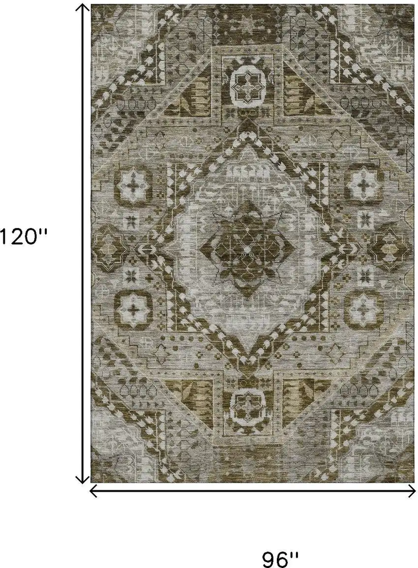 Khaki Ivory And Brown Diamond Washable Area Rug With UV Protection Photo 9