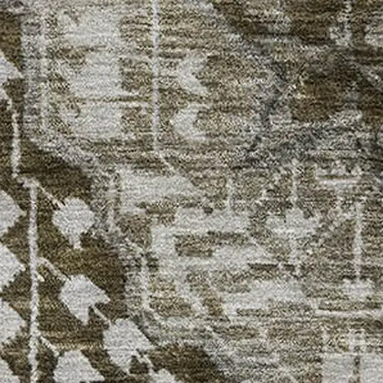 Khaki Ivory And Brown Diamond Washable Area Rug With UV Protection Photo 3