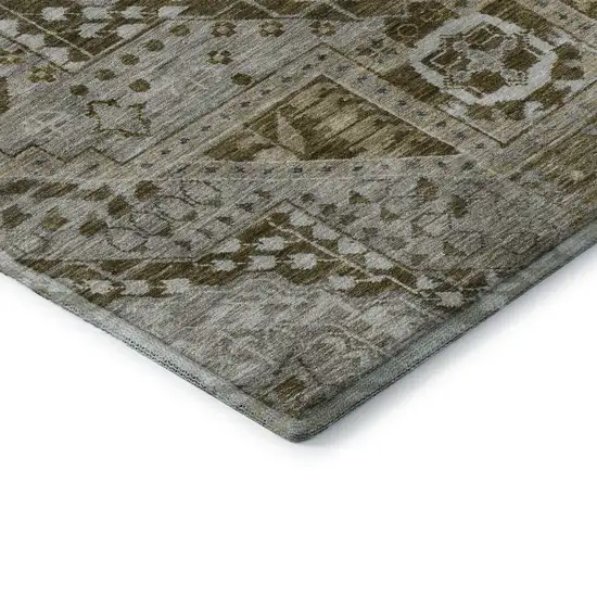 Khaki Ivory And Brown Diamond Washable Area Rug With UV Protection Photo 8