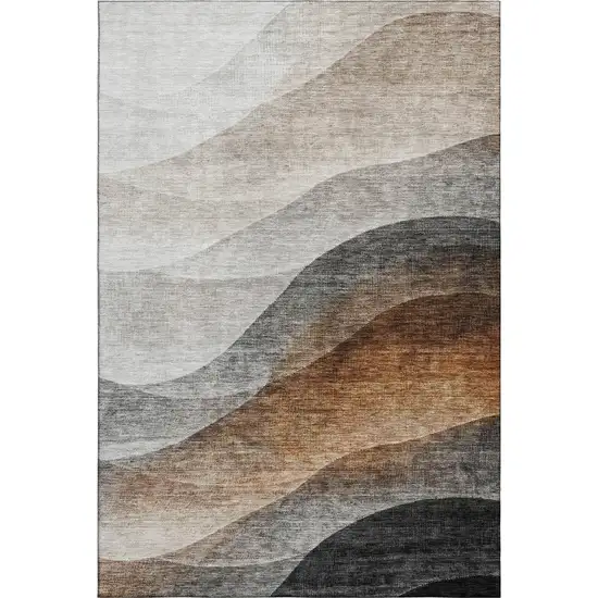 Khaki Ivory And Gray Abstract Washable Area Rug With UV Protection Photo 4