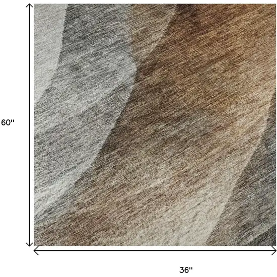 Khaki Ivory And Gray Abstract Washable Area Rug With UV Protection Photo 8