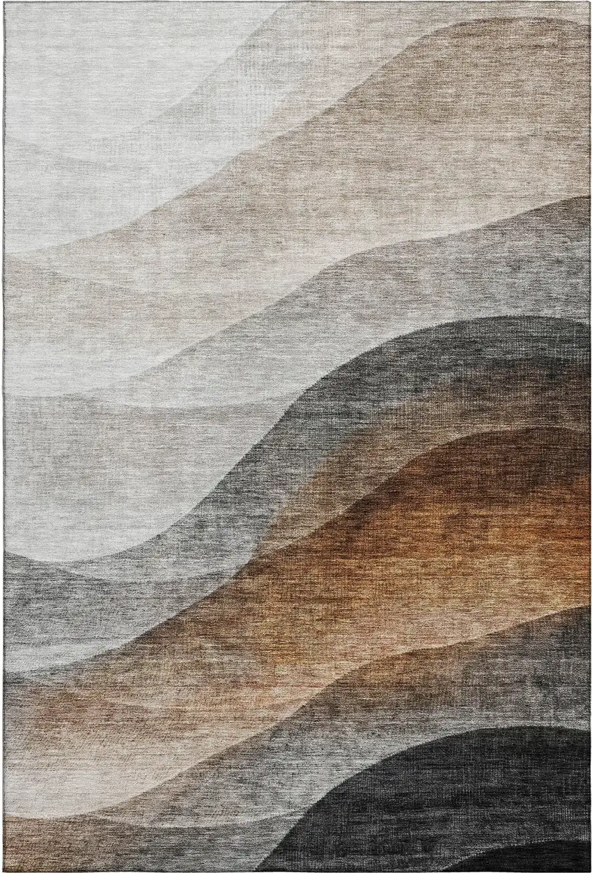 Khaki Ivory And Gray Abstract Washable Area Rug With UV Protection Photo 5