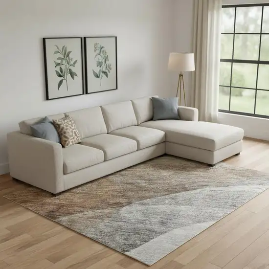 Khaki Ivory And Gray Abstract Washable Area Rug With UV Protection Photo 2